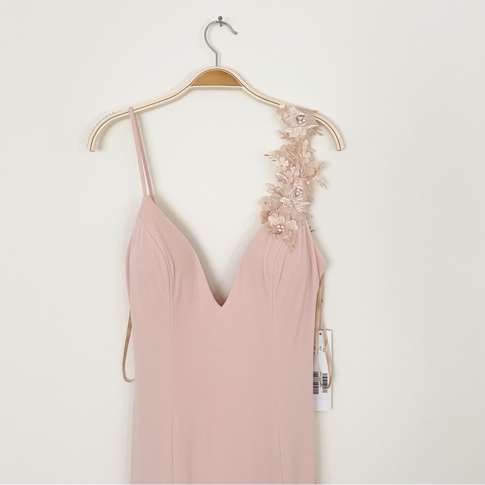 JOVANI 1074A BLUSH Plunge V-Neck Open Back Embellished Applique Dress Gown‎ 10 - Picture 7 of 16